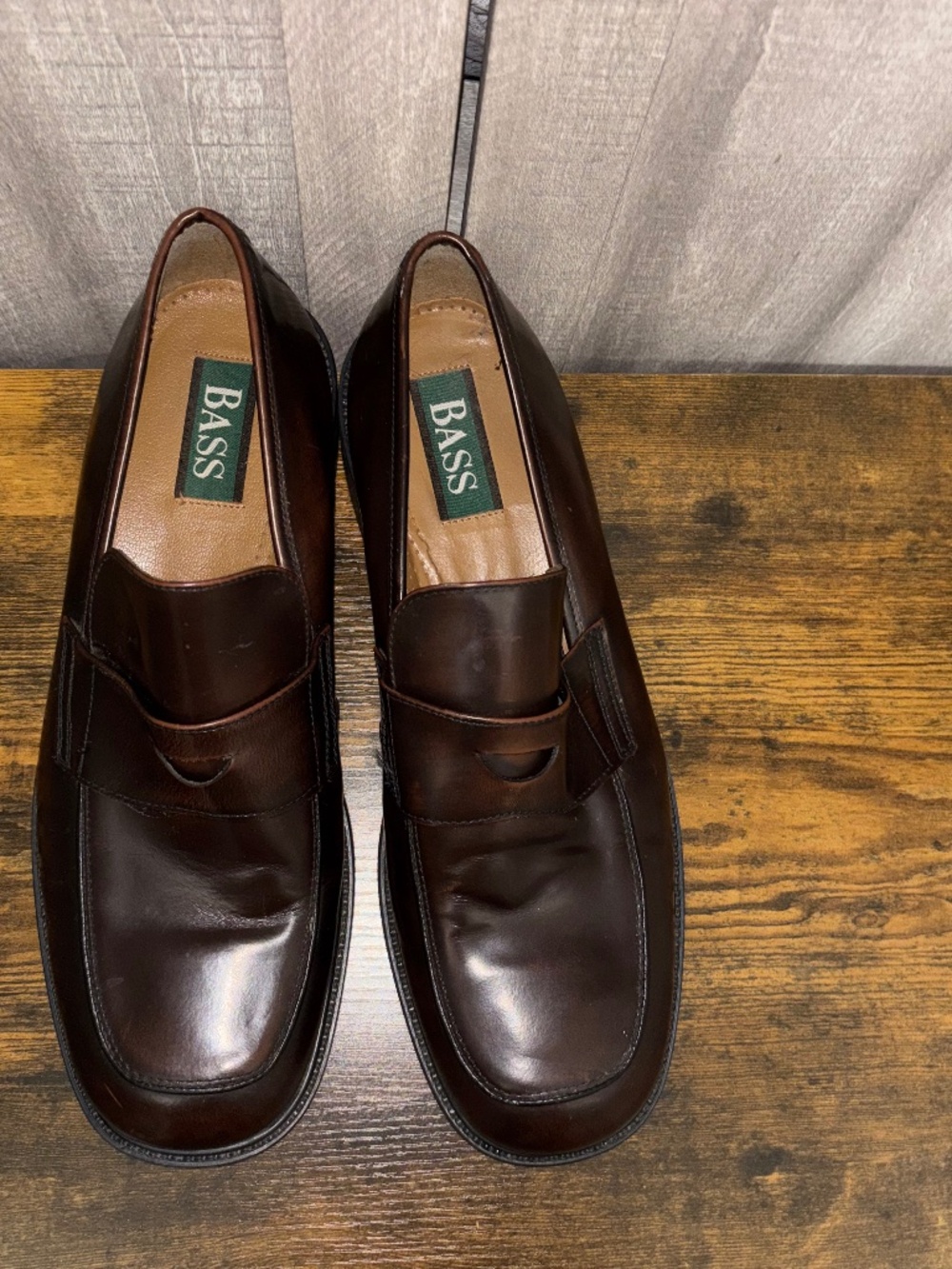 Men's Bass Italian Leather Penny Loafers Dark Brown Mahogany 12 Medium